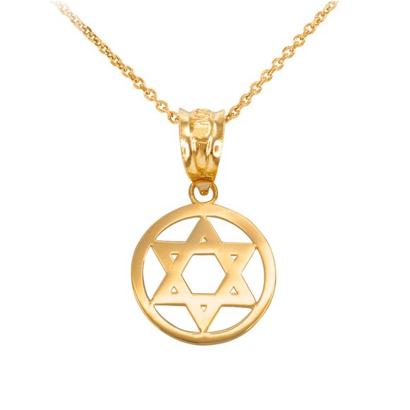 14K Solid Gold Encircled Star of David Pendant Charm - Yellow, Rose, or White